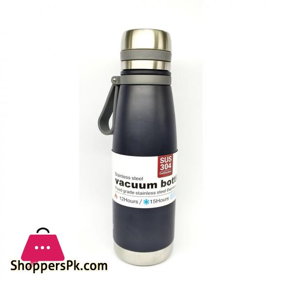 Vacuum Insulated Stainless Steel Water Bottle with Leak Proof wide mouth and Silicone Carry, black-Large capacity 500ml
