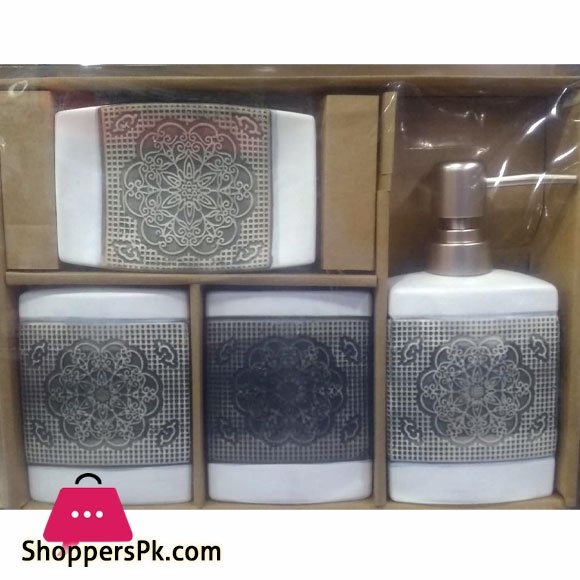 Beautiful Floral Design Ceramic Bathroom Set of 4 Pcs