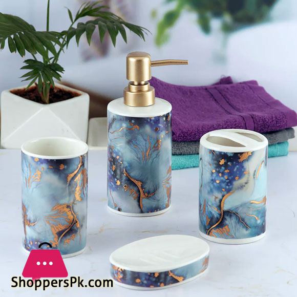 Ceramic Bathroom Accessories Set of 4 Bath Set with Soap Dispenser