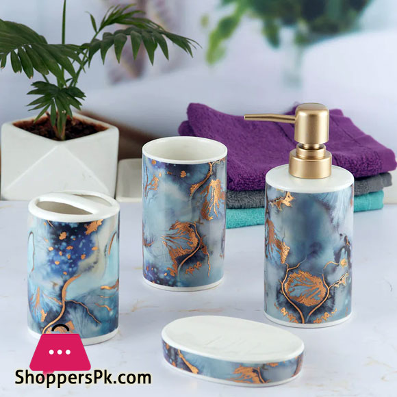 Ceramic Bathroom Accessories Set of 4 Bath Set with Soap Dispenser
