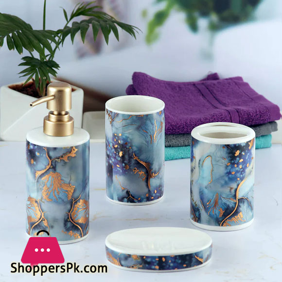 Ceramic Bathroom Accessories Set of 4 Bath Set with Soap Dispenser