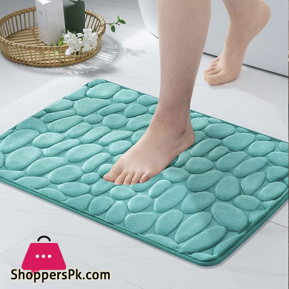 Cobblestone Embossed Bathroom Bath Mat, Coral Fleece Non-slip Carpet In Bathtub Floor Rug For Shower Room Doormat Memory Foam Pad 40 x 60cm
