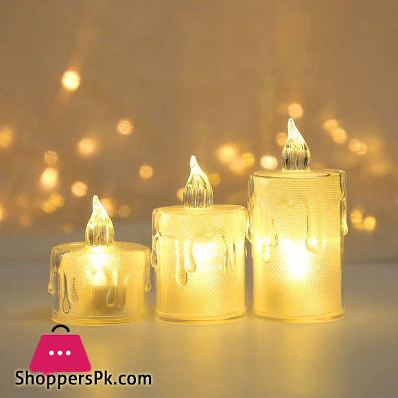 Flameless Led Candles Light Plastic Pillar Flickering Candle Night Light For Home Set of 3