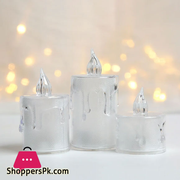 Flameless Led Candles Light Plastic Pillar Flickering Candle Night Light For Home Set of 3