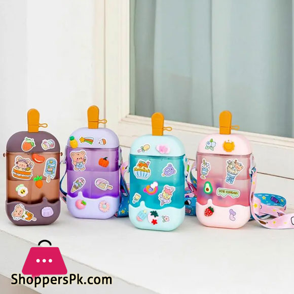 Girls Water Sippy Cup Ice Cream Stick Lady Water Bottles With Straw Leakproof Water Bottles Outdoor Womens Sports Gym Bottle
