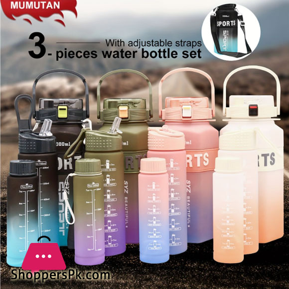 Gradient Color 3 Pcs Water Bottle Set BPA Free Plastic Water Bottle