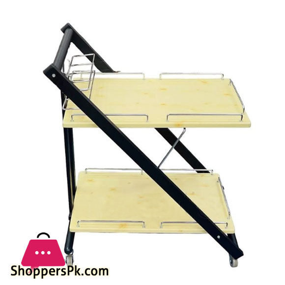 Modern Basic Wood Tea Trolley with Heavy Metallic Frame Foldable Made in Taiwan