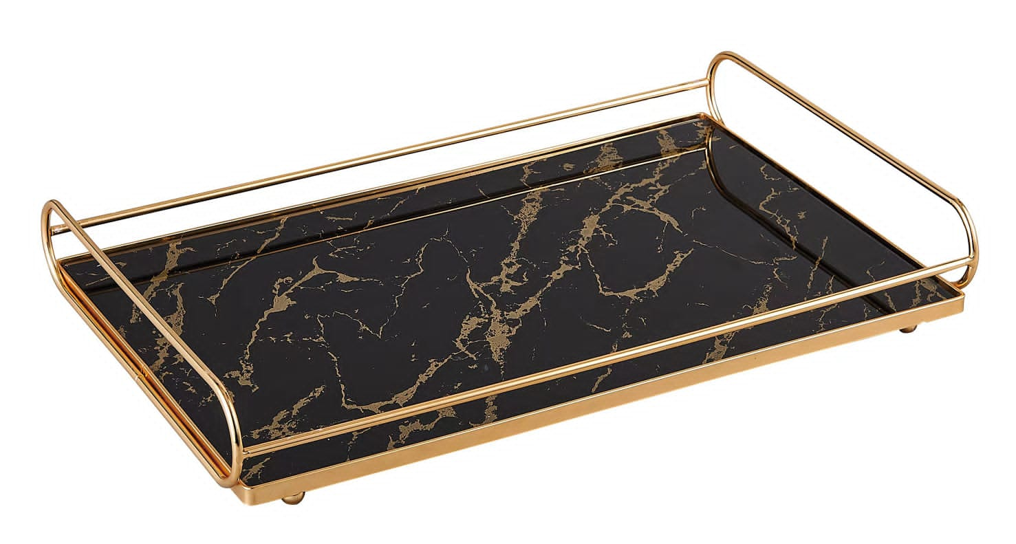 solecasa Metal Branch Handle Rectangle Tray Decor Glass Art Luxury Jewelry Storage Tray Coffee Table Drinkware Serving Platter