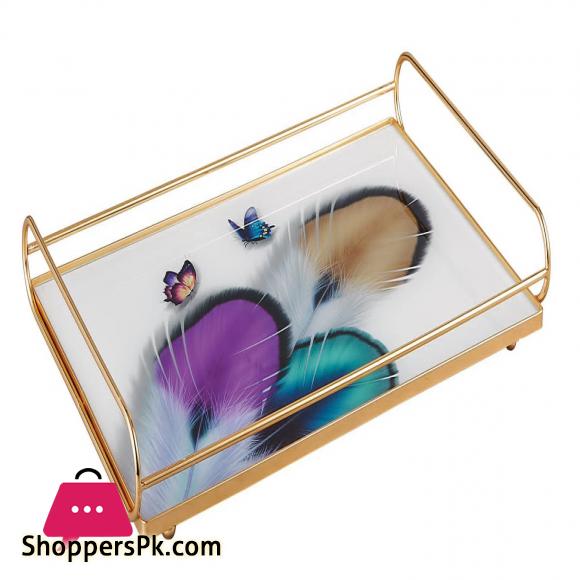 solecasa Metal Branch Handle Rectangle Tray Decor Glass Art Luxury Jewelry Storage Tray Coffee Table Drinkware Serving Platter