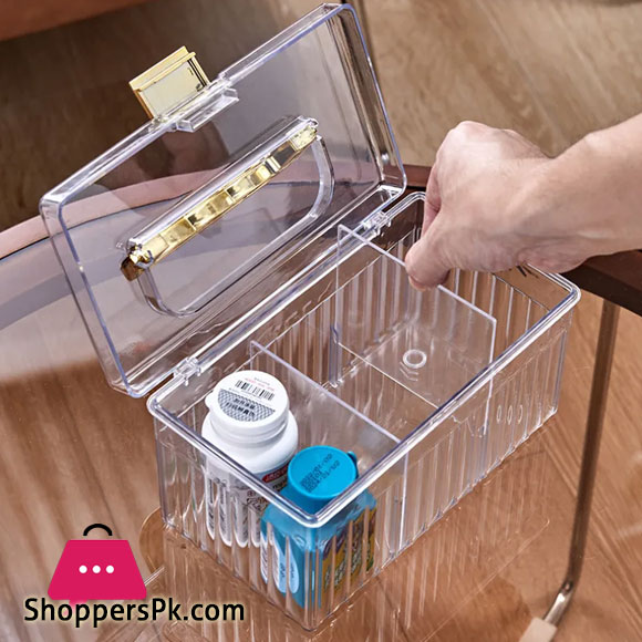 Storage Box Makeup Organizer Box Dustproof Plastic Storage Container Portable Desktop Organizer Clear Medicine Storage Box (Large)