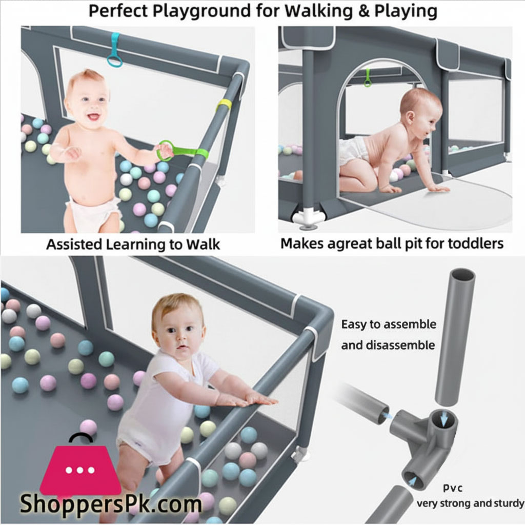 Shopino Baby Playpen Kids Large Playard Ball Pit Indoor & Outdoor Kids Activity Center Infant Safety Gates with Breathable Mesh Sturdy Play Yard for Toddler Portable Childrens Fences - 5.9 feet x 4.92 feet