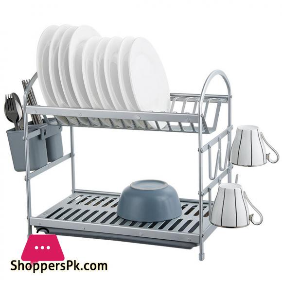 2 Layered/2 Tier Aluminum & Plastic Dish Drying Rack