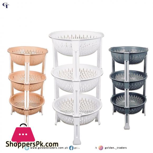 3-Tier Kitchen Plastic Fruit Vegetable Basket Round