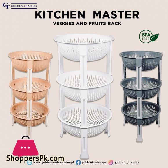 3-Tier Kitchen Plastic Fruit Vegetable Basket Round