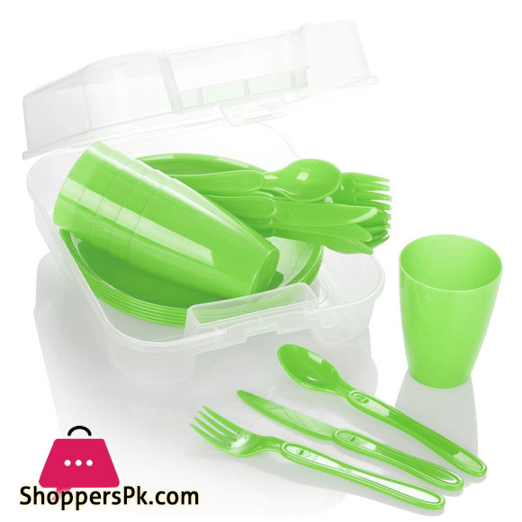 31-Piece Picnic Set Picnic Basket & Reusable Tableware Set for 6 Person Ideal Picnic Case for Camping Home Beach and Backpacking