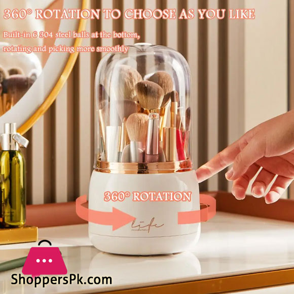 360° Rotating Makeup Brush Holder Portable Desktop Makeup Organizer Cosmetic Storage Box Makeup Tools Jewelry Container