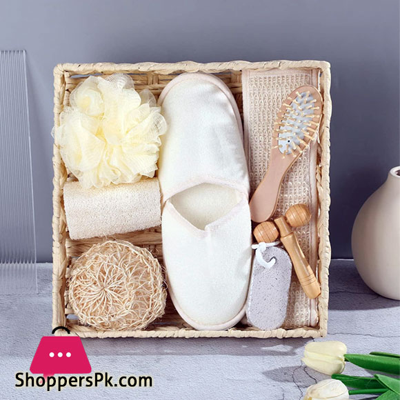 9-Piece Bath Set Shower and Bath Brush scrubbers exfoliating face Brush Massager Bath-Sponges Fat Massager Foot Scrub Stone Comb Slippers Gift Set