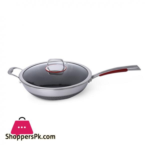 Targu 32 - 13 Inch Stainless Steel Wok and Stir-Fry Pan, Nonstick Pan Kitchen Cookware Fast Heating Protable No Chemical Coated Chinese Wok with Lid, Suitable for Cooking, Saute, Skillet, Dishwasher and Oven Safe