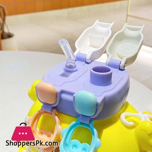 Children Water Bottle Cute Bear Shape Design with Double Drinking Straw Cup Leakproof Outdoor Portable Large Capacity with Lifting Rope For Girls & Boys