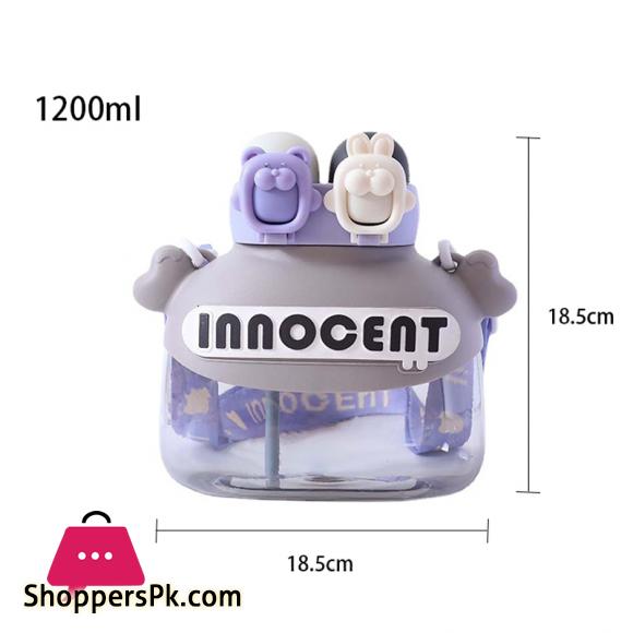 Children Water Bottle Cute Bear Shape Design with Double Drinking Straw Cup Leakproof Outdoor Portable Large Capacity with Lifting Rope For Girls & Boys