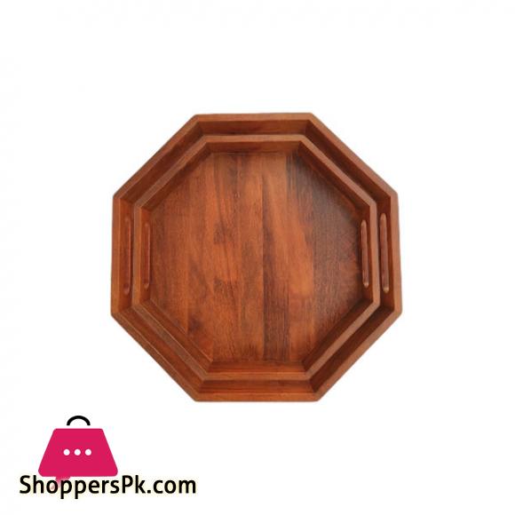 Elegant 2 Piece Wood Tray Set Hexagon Shape EW668043