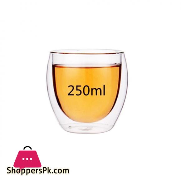 Heat Resistant Double Wall Glass Milk Coffee Water Juice Cup - 250ml