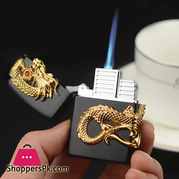 Metal Windproof Butane Gas Lighter Blue Flame Cigar Cigarete