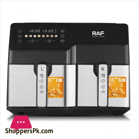 New RAF XXXL12L Dual Zone Digital Smart Air Fryer | R.5342 | 7L + 5L Bowl Capacity | 1550W + 1250W | Stainless Steel