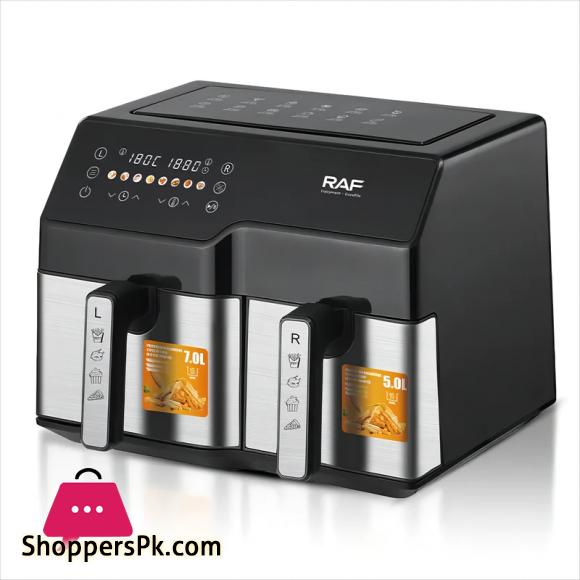 New RAF XXXL12L Dual Zone Digital Smart Air Fryer | R.5342 | 7L + 5L Bowl Capacity | 1550W + 1250W | Stainless Steel