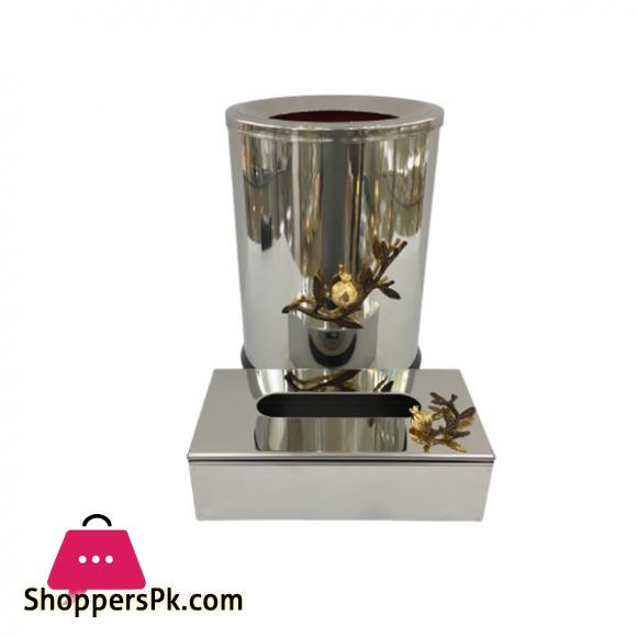 Orchid Silver Plated Fancy Dustbin & Tissue Box Set WB932