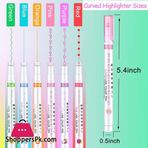 Pack of 6 Linear Roller Color Highlighter Pen Set For Kids And Adults, Best Highlighter Pens For Study, Book, Drawing Art# M247-RH-6Pcs-0002