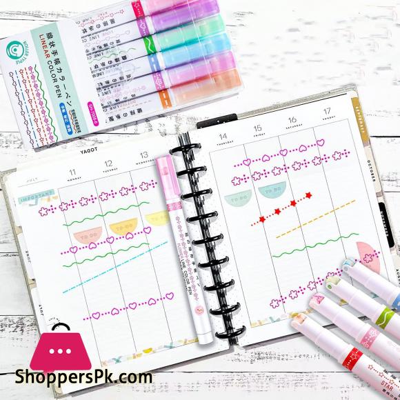 Pack of 6 Linear Roller Color Highlighter Pen Set For Kids And Adults, Best Highlighter Pens For Study, Book, Drawing Art# M247-RH-6Pcs-0002