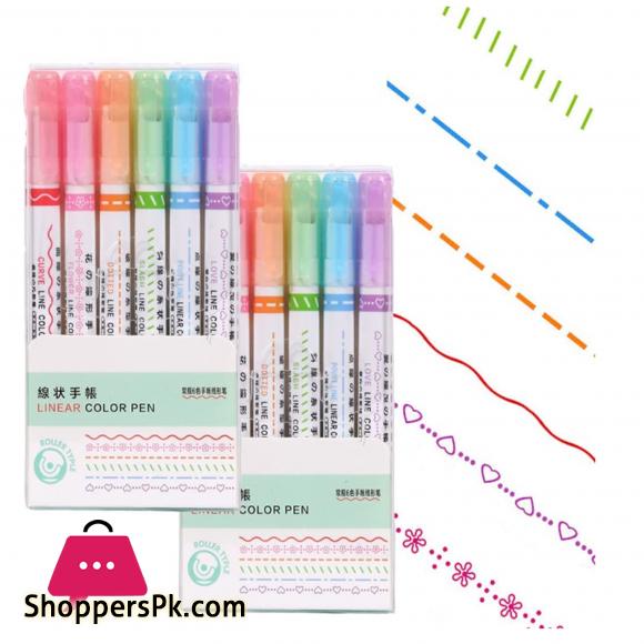 Pack of 6 Linear Roller Color Highlighter Pen Set For Kids And Adults, Best Highlighter Pens For Study, Book, Drawing Art# M247-RH-6Pcs-0002