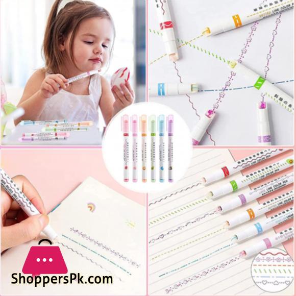 Pack of 6 Linear Roller Color Highlighter Pen Set For Kids And Adults, Best Highlighter Pens For Study, Book, Drawing Art# M247-RH-6Pcs-0002