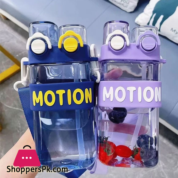 Baby Bucket Kids Plastic Dual Straw Water Bottle with Strap 550ml