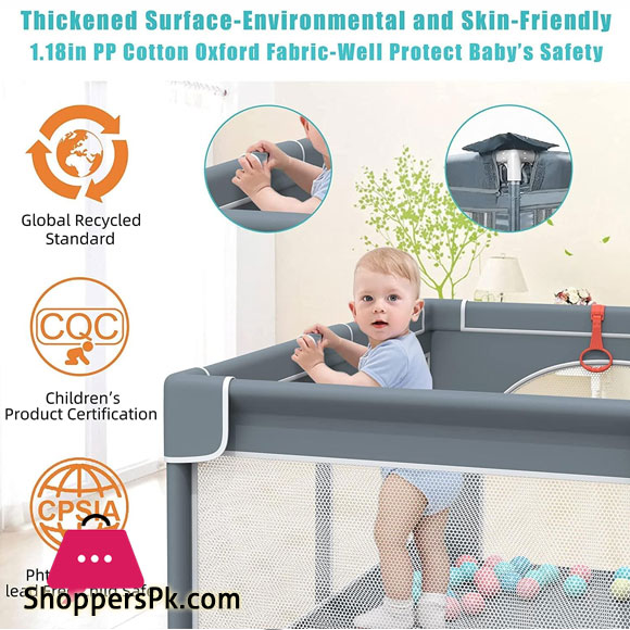 Shopino Baby Playpen Kids Large Playard Ball Pit Indoor & Outdoor Kids Activity Center Infant Safety Gates with Breathable Mesh Sturdy Play Yard for Toddler Portable Childrens Fences - 5.9 feet x 4.92 feet