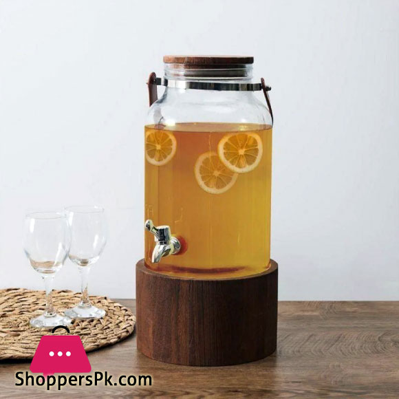 Beverage Dispenser in Glass with Wooden Base 10litres