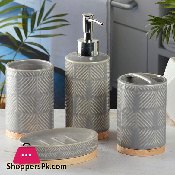 Ceramic Bathroom Accessories Set of 4 Bath Set with Soap Dispenser