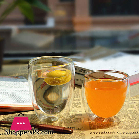 Heat Resistant Double Wall Glass Milk Coffee Water Juice Cup - 350ml