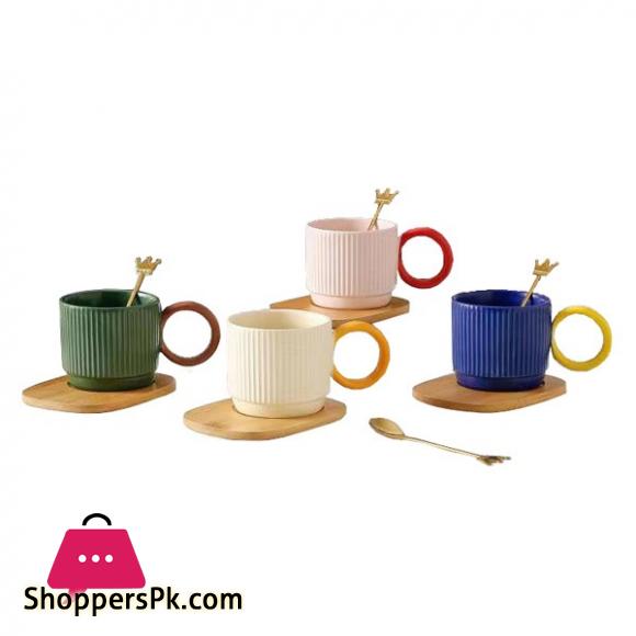Ceramic Cup Womens Office Coffee Cup with Bamboo Saucer with Spoon MG-202