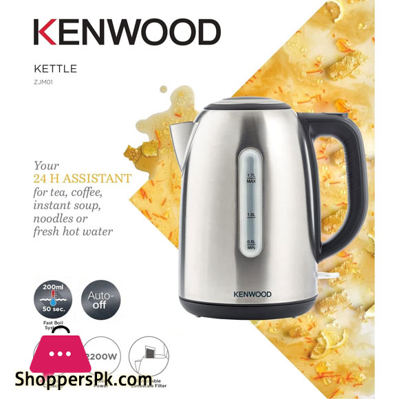 KENWOOD Stainless Steel Kettle 1.7L Cordless Electric Kettle 2200W with Auto Shut-Off & Removable Mesh Filter ZJM01