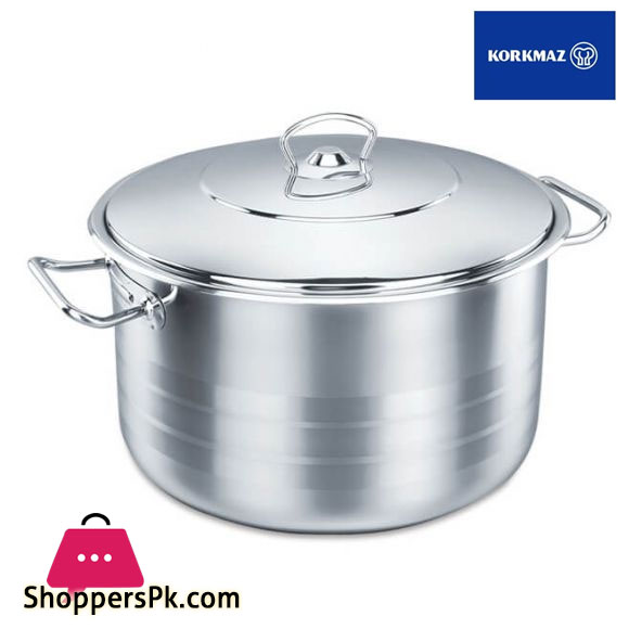 Korkmaz Mega Stainless Steel Casserole Pot 32x20cm 15 Liter Turkey Made
