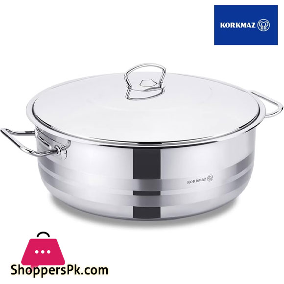 Korkmaz Mega Low Casserole 32X9 7.5L Silver Turkey Made