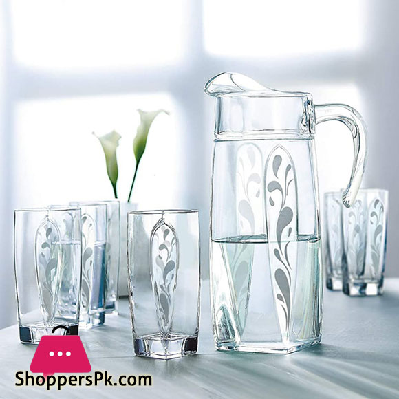 Luminarc 7pcs Flame Sparkle Silver Water Set made in UAE