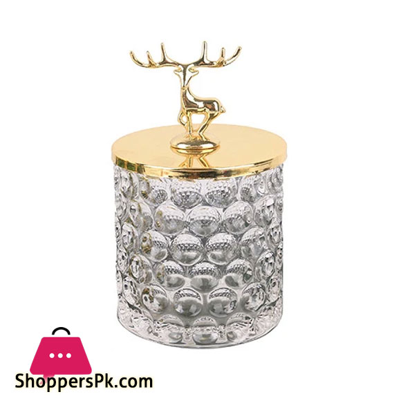 Nordic Glass Storage Jar with Lid Gold Diamond Spices Candy Jewelry Coffee Can Kitchen Organizer 1 – Pcs