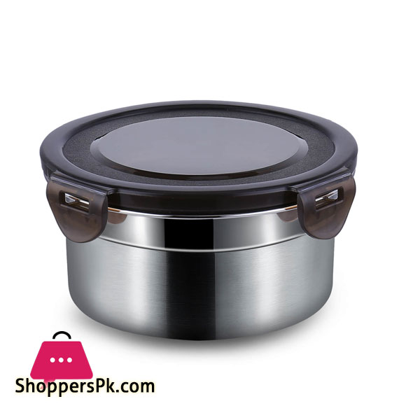 PP Seal Lid Stainless Steel Fresh Food Container Round Shape Lunch Box 1600ML