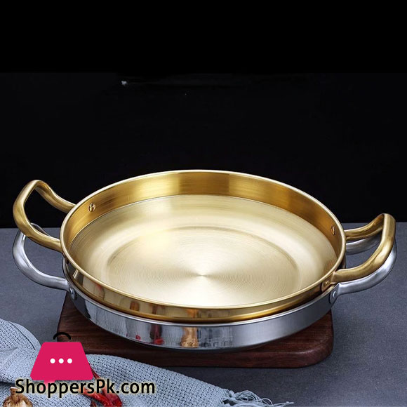 Golden Spanish Paella Pan Stainless Steel Golden Seafood Pot Cookware for Kitchen with Handle 30CM