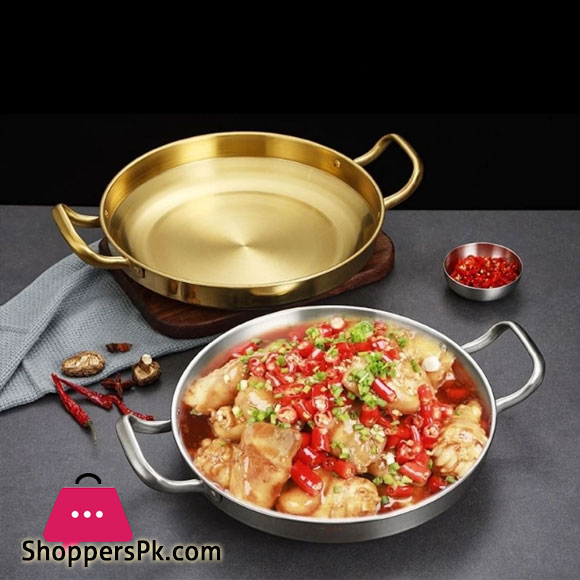 Golden Spanish Paella Pan Stainless Steel Golden Seafood Pot Cookware for Kitchen with Handle 30CM