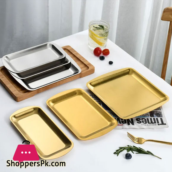 Stainless Trays BBQ Flat Dish Bread Pastry Baking Fruit Vegetable Serving Plate 24 x 21-CM