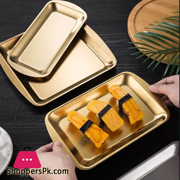 Stainless Trays BBQ Flat Dish Bread Pastry Baking Fruit Vegetable Serving Plate 24 x 11-CM